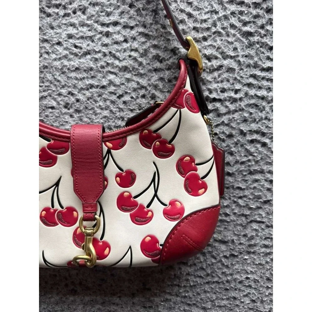 Authentic Coach Women's Leather Hamptons Hobo Bag With Cherry Print J2481-CY936